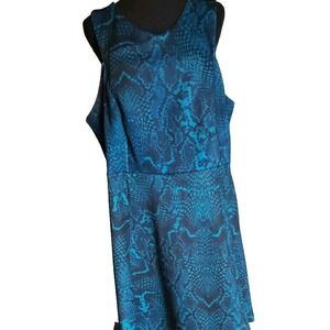 Jennifer Lopez Bodycon Dress Womens Plus 18W Blue Snakeskin Print Fitted Pockets